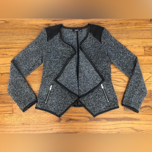 JCPenney A.n.a. Black White Tweed Faux Leather Open Blazer Jacket Women’s XS - Picture 5 of 7